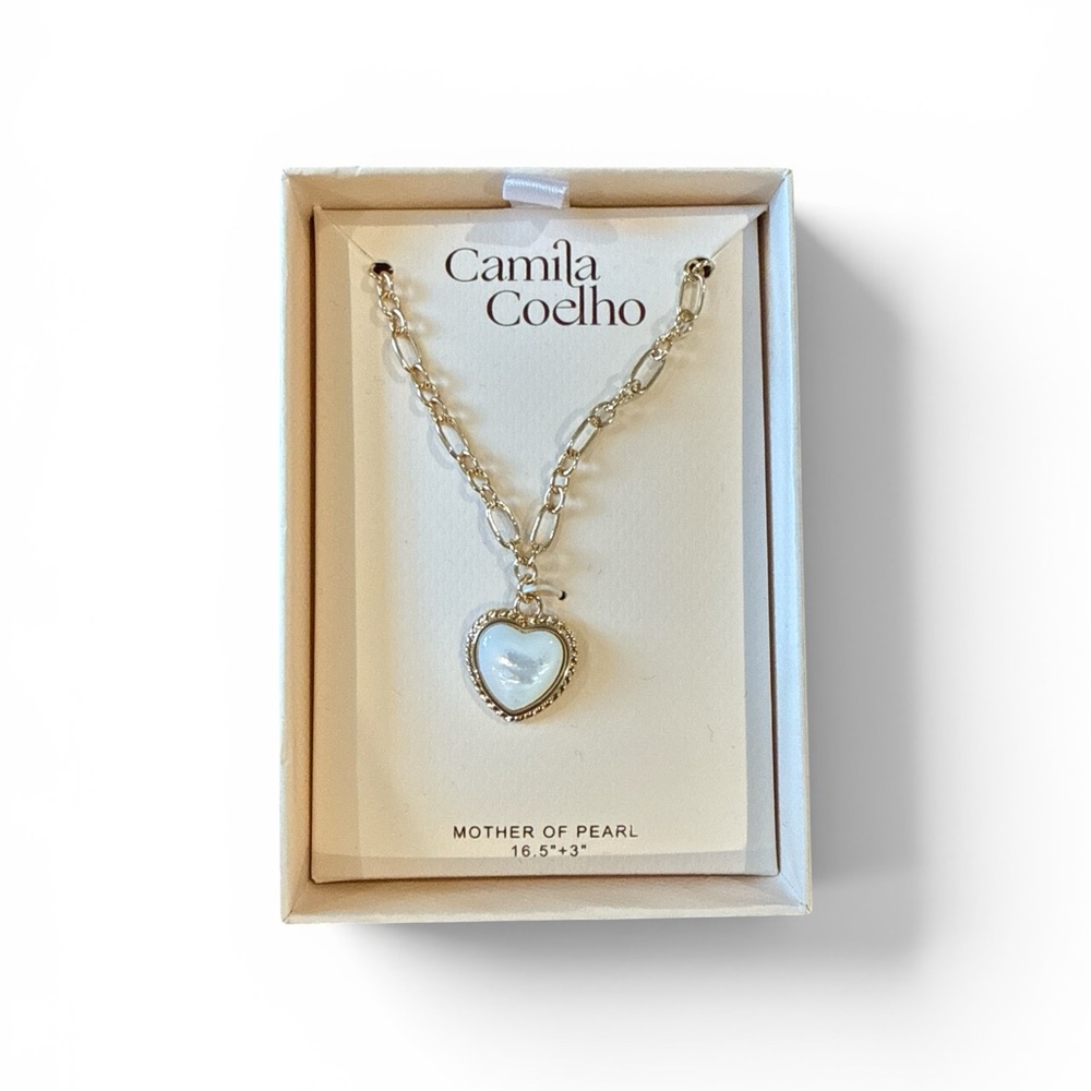 Camila Coelho Gold Heart Pendant Necklace with White Mother of Pearl (NIB)